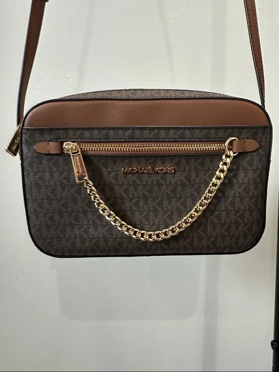 Michael Kors Brown and Gold Logo Crossbody Camera Bag - Picture 1 of 5